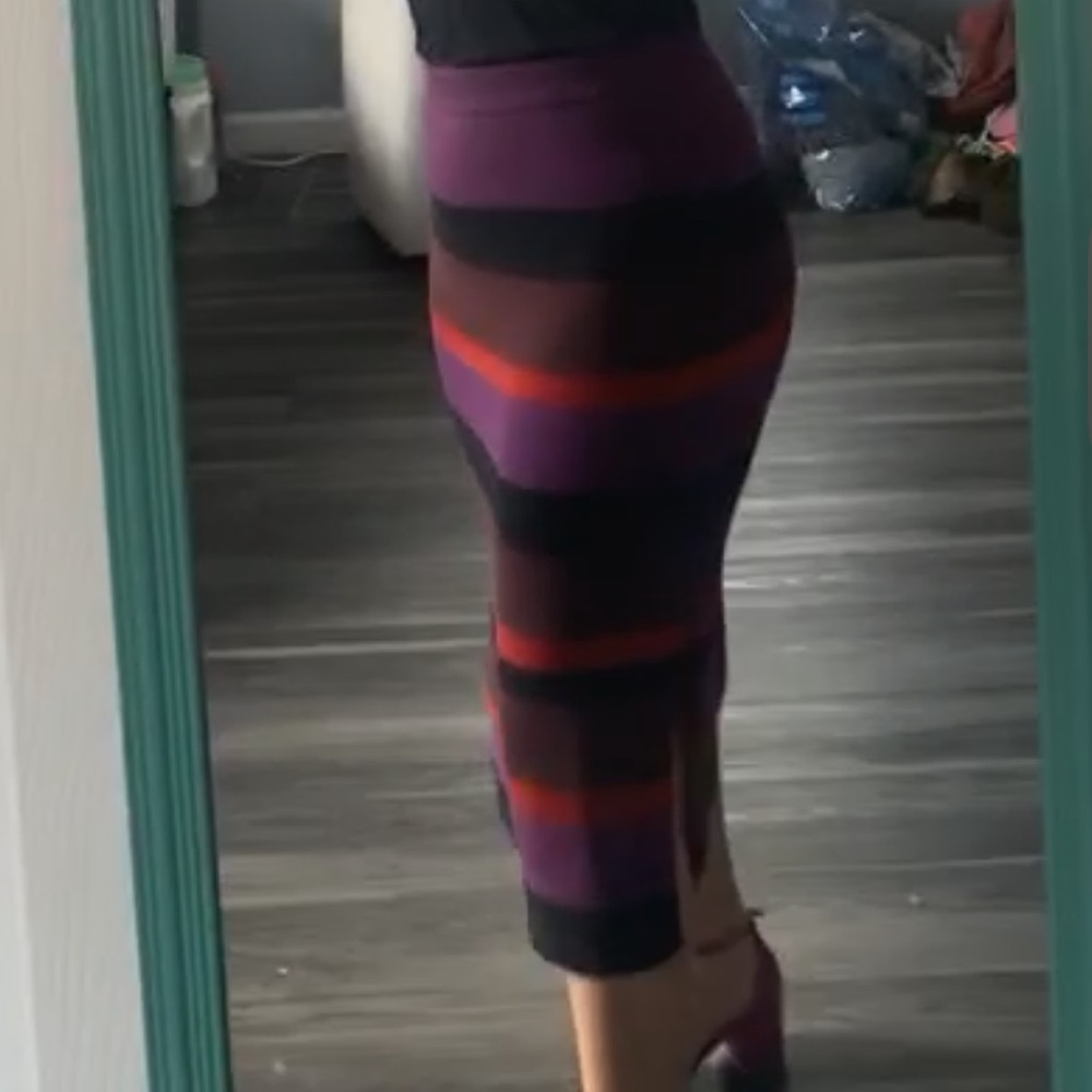 ICHI Midi glitter striped holiday skirt leg slits